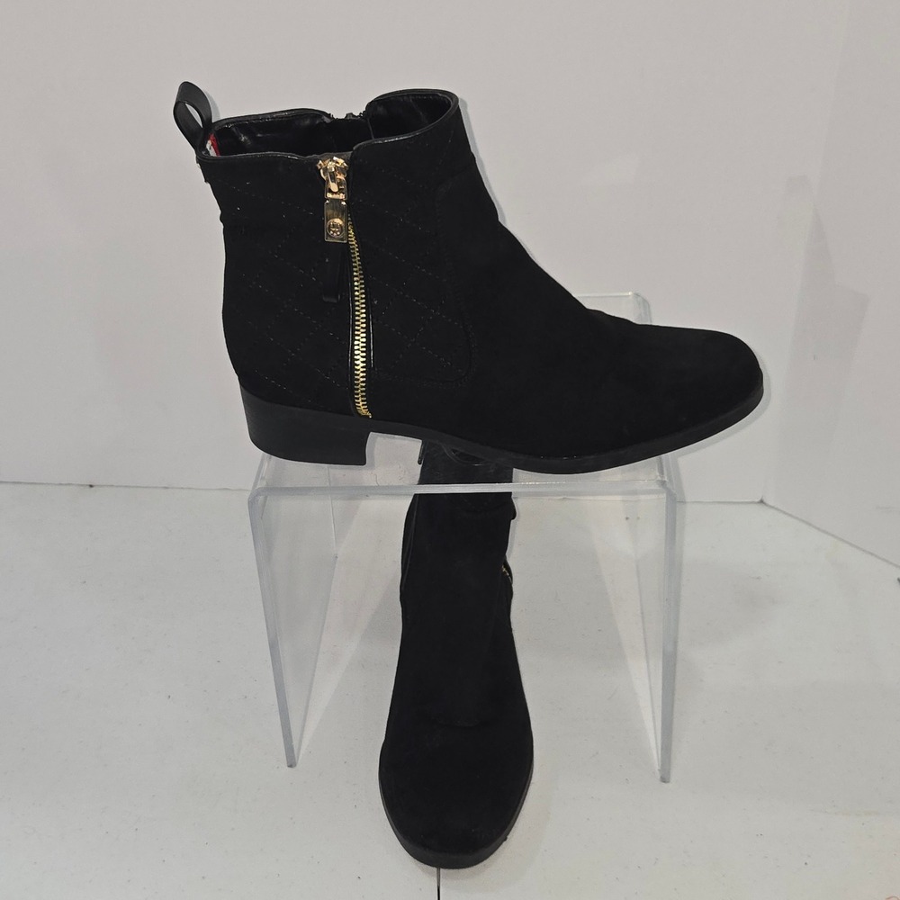 Tommy Hilfiger Women Black Quilted Ankle Boots Gold Zip Booties TWPATRON2 9M